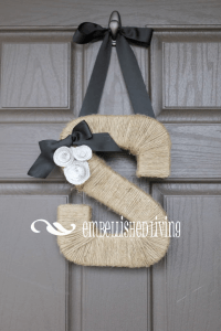 Inspiration taken from EmbellishedLiving's Etsy shop. Visit her at http://www.etsy.com/listing/78019133/jute-monogram-wreath-with-book-page?ref=shop_home_active